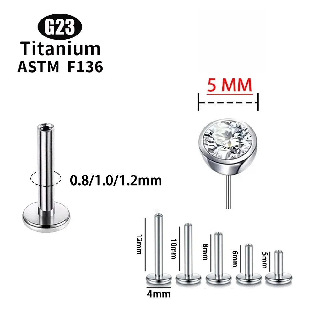 Sexy G23 ASTM F136 Titanium Push Pin 5A Zircon Labret Lip Nose Piercing For Women Ear stud Tragus Cartilage Jewelry
