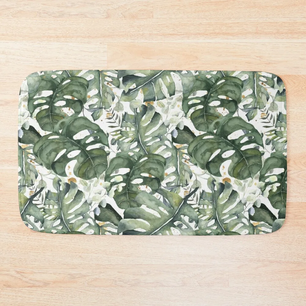 

Watercercolor Monstera And Eucalyptus Botanical Garden Pattern Nightgarden Bath Mat Floor Toilet Carpet Anti Slip Mat