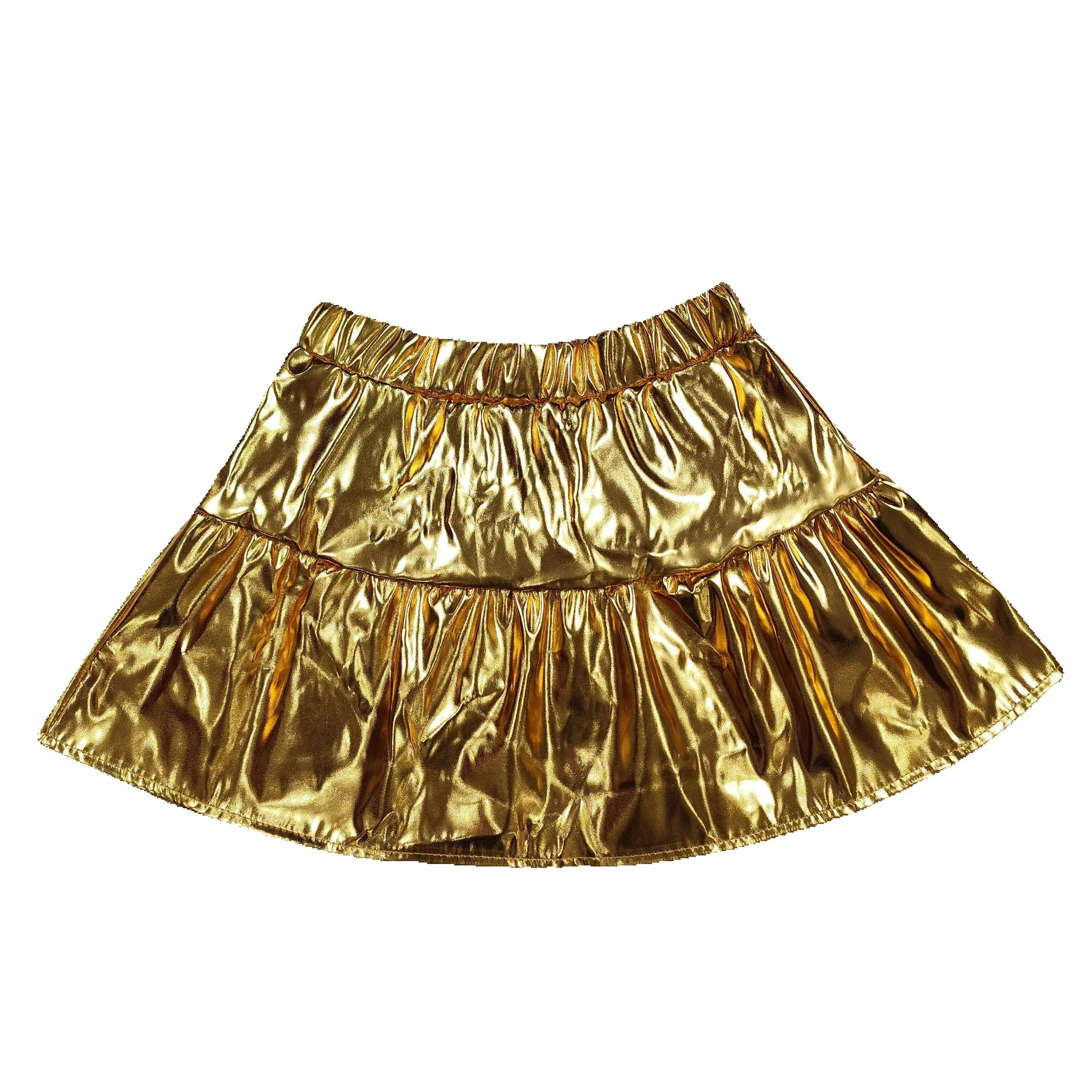 

GLK0043 RTS baby girls clothes gold fake leather girl summer skirt