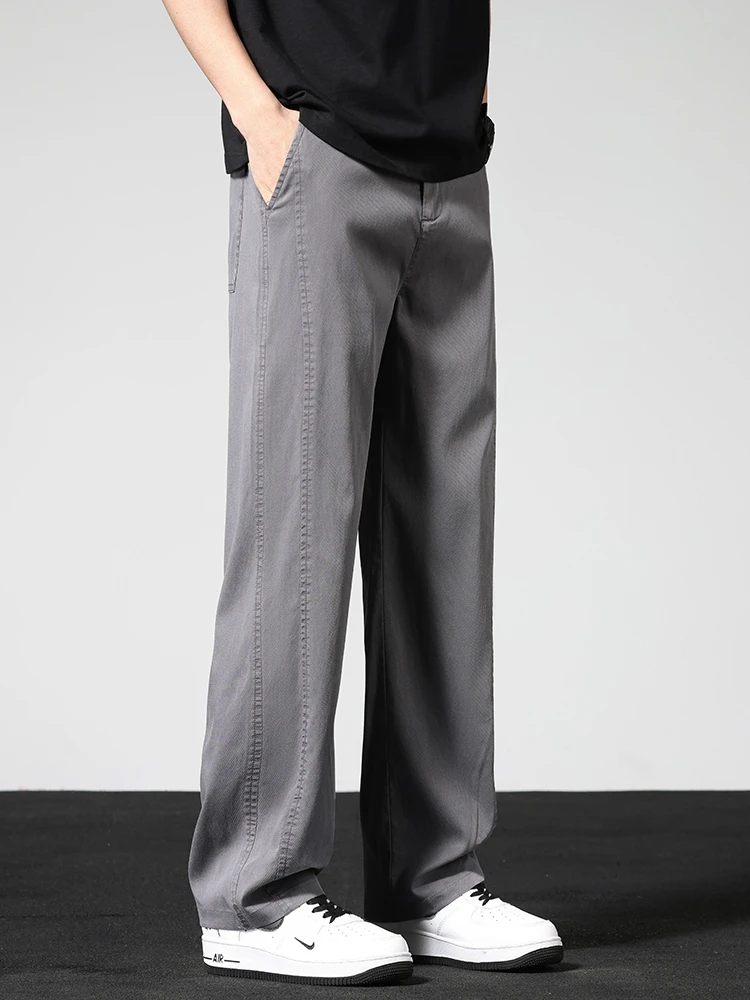 ฤดูร้อนบางสบายๆกางเกงผู้ชายตรงกางเกงกว้างแบรนด์เสื้อผ้า Lyocell ยืดกางเกงหลวมเกาหลีอินเทรนด์ Man เสื้อผ้า