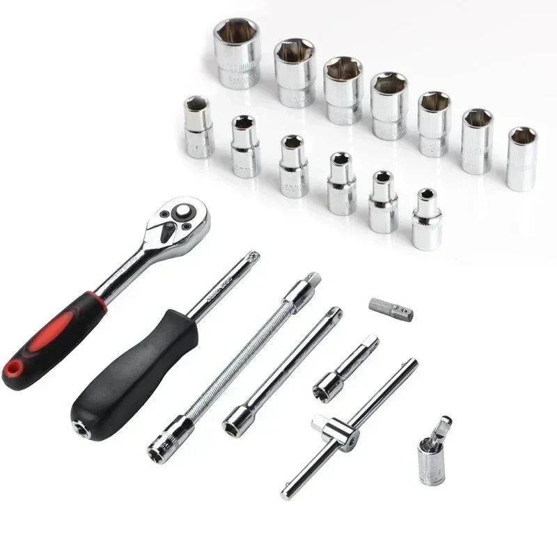 46 Piece/Set of Car Repair Tool Kit 1/4-Inch Socket Set Car Repair Tool Ratchet Torque Wrench Combo Auto Repairing Tool Set