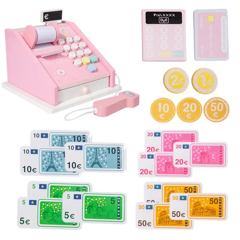 Cash Register Toy Pretend Play Money Counting Toys For Kids Colorful Strong Cashier Toy With Scanner And Credit Card For