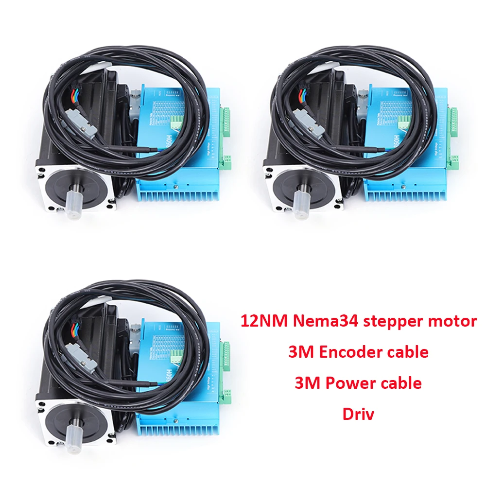 12NM 3Axis Gesloten Loop Stappenmotor Nema34 Hybrid Servo Driver 3M Encoder Lline Voor Cnc Graveren