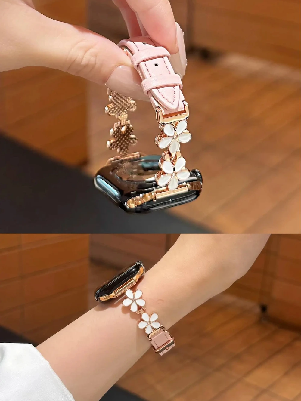 Nice Beautiful Flower Leather Loop Band for Apple Watch Women 44mm 40 45 41 49 42 38 Series 11 10 9 8 SE 7 6 5 4 3 Strap