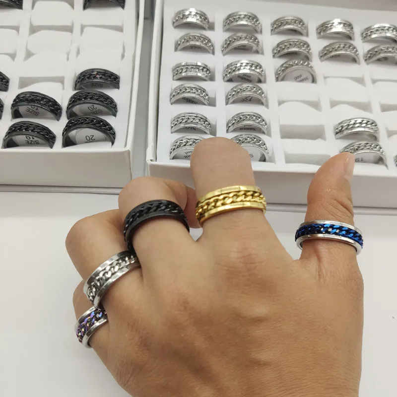 36pcs/Lot Wholesale Stainless Steel Rotatable Finger Rings For Men Rock Bar Decorate Fashion Party Beer Bottle Opener Ring Tools image 4