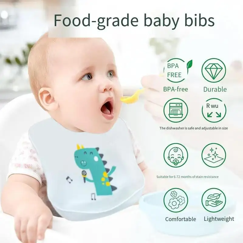 

Waterproof Food Grade Silicone Baby Bib Leak Proof Dirt Proof Eating Bib with Drool Bag for Babies