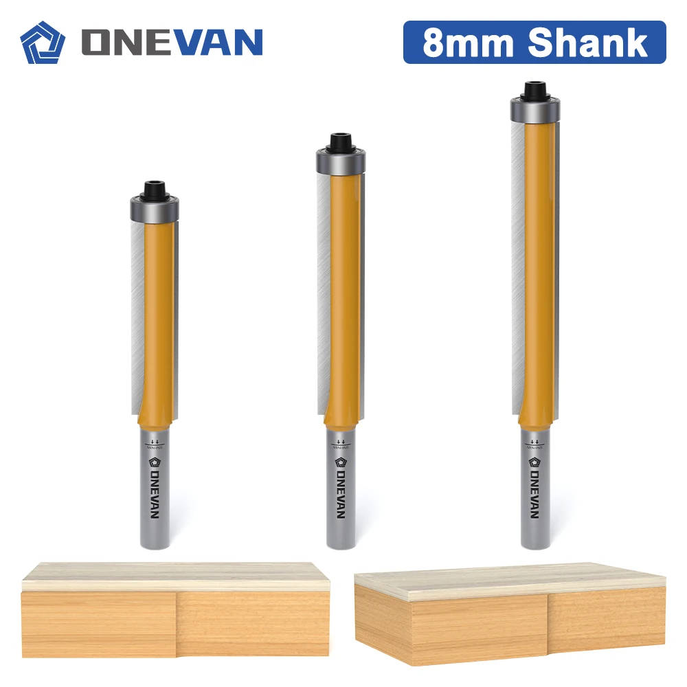 ONEVAN 8MM Shank Flush Trim Bottom Bearing Router Bits Set, Industrial Grade Tungsten Carbide Milling Cutter for Woodworking