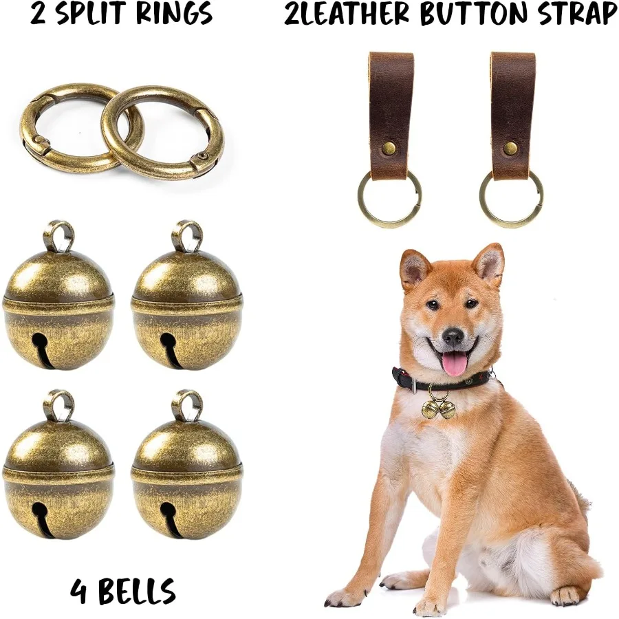 أجراس طوق بكلاب عالية، أجراس متينة للحيوانات الأليفة للكلاب الكبيرة، 4 أربطة نحاسية و2 حزام أزرار جلدي لسلامة الحيوانات الأليفة في الهواء الطلق #5