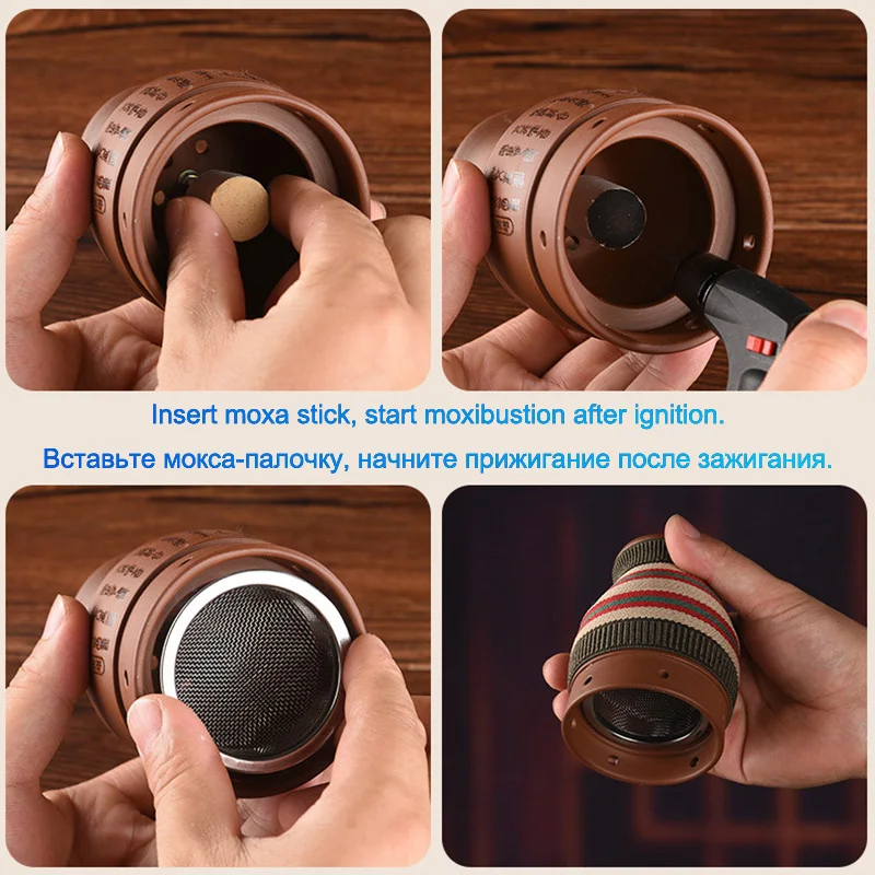 Red Clay Heated Scraping Cup Moxibustion Jar Warm Compress Moxa Therapy Tool Wormwood Stick Burner Acupoint Meridian Massage