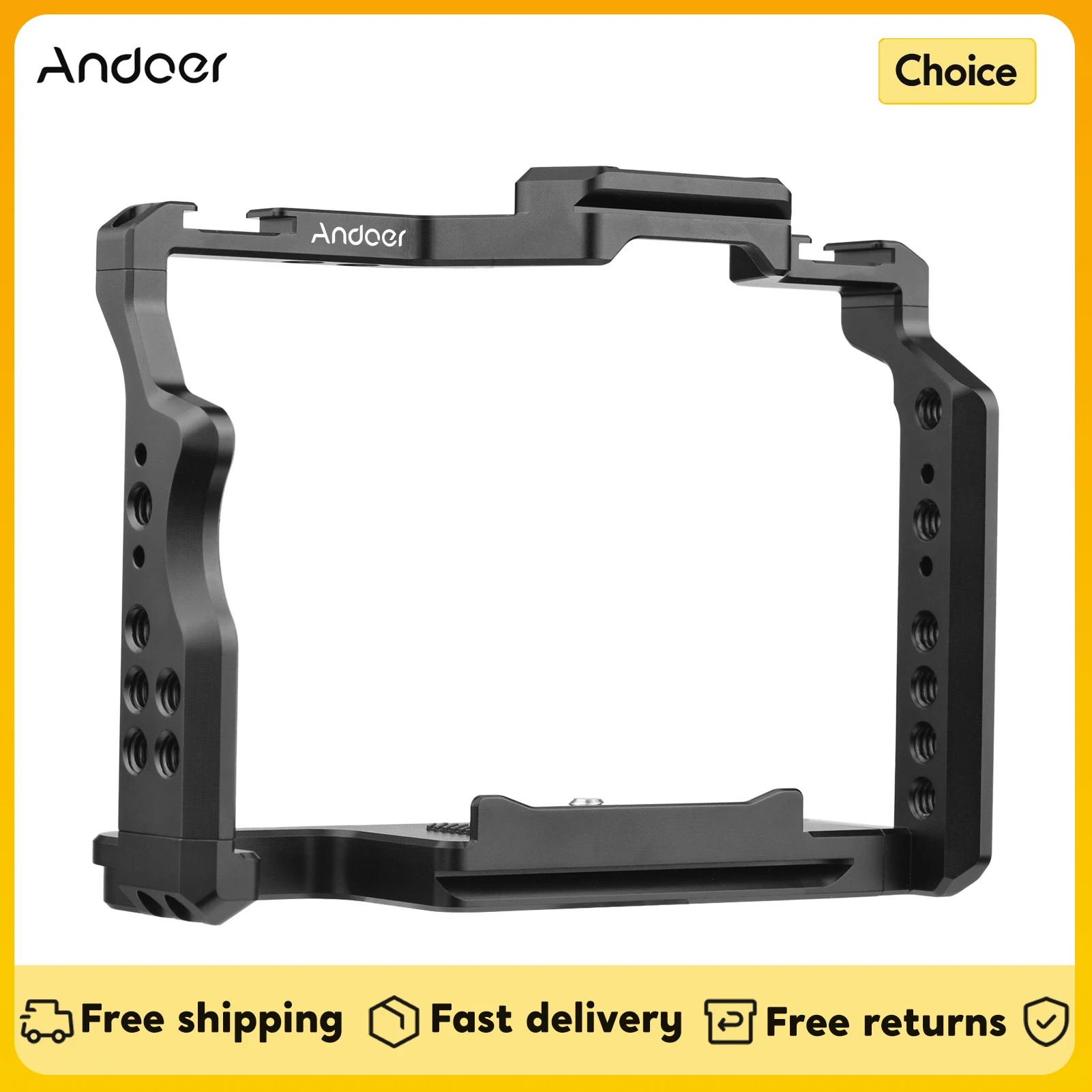 Andoer Camera Cage Aluminum Alloy Video Cage with Dual Cold Shoe Mounts for Sony A7IV/A7III/A7II/A7R III/A7R II/A7S II Camera