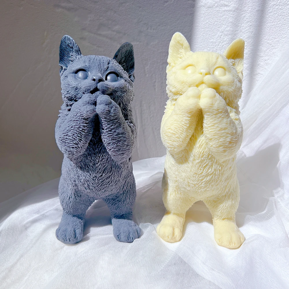 21Cm Big Size Standing Cat Candle Silicone Mold 3D Animal Sculpture Cats Lover Home Decor Gift Soy Wax Mould