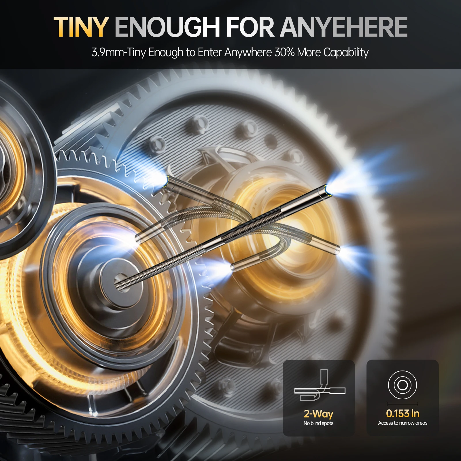 WDLUCKY 3.9MM Articulating Borescope 1080P 4.3 Inch IPS Two Way 360° Steering Endoscope Camera IP67 1m Stainless Steel Tube