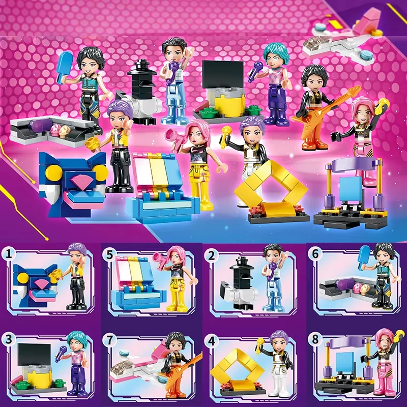 MOC K-Style Fantasy Squad Building Blocks, Creative DIY Action Figure Model Kit with Display Base, Desktop Decor for Collectors