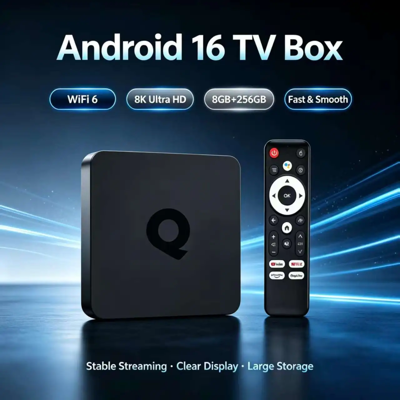 Android Smart TV Box 2026 Q1 Bluetooth 6.0 8K Android 16 Allwinner H313 Google Assistant Voice Remote 8GB 256GB Media Player