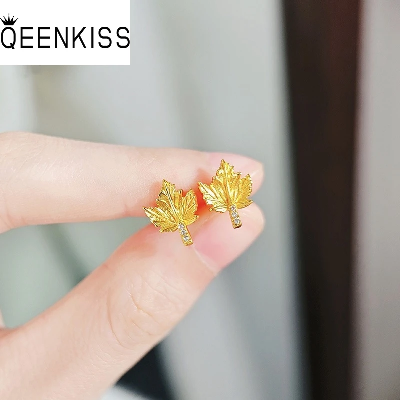 

QEENKISS Gold Maple Leaves Stud Earrings For Women Wedding Party Birthday Christmas Bride Mother Girlfriend Ladies Gifts EG5500