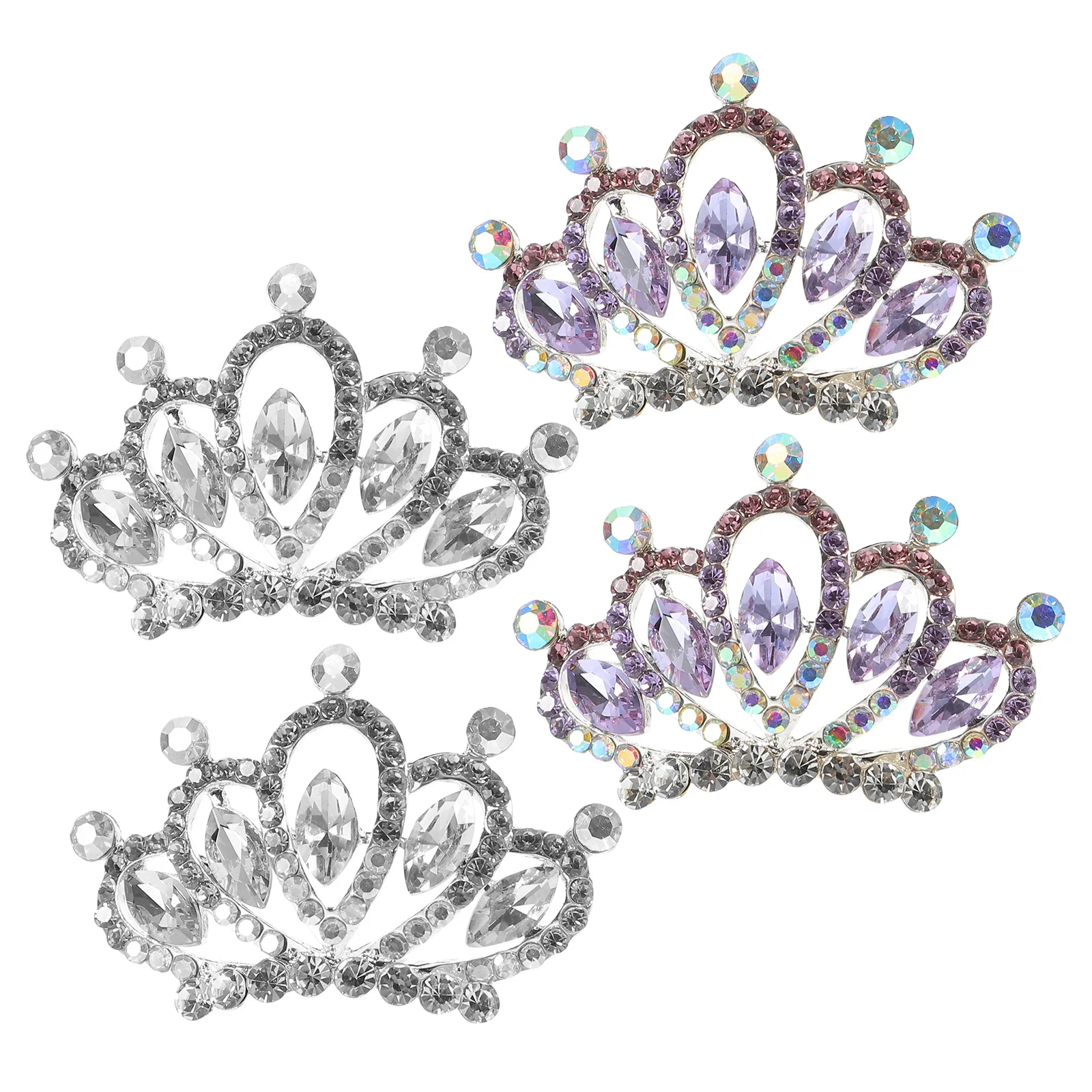 

4pcs Crown Tiara Headband Rhinestone Mini Bridal Decorative White Purple Hair Combs Accessories Wedding Prom Photoshoot Stage