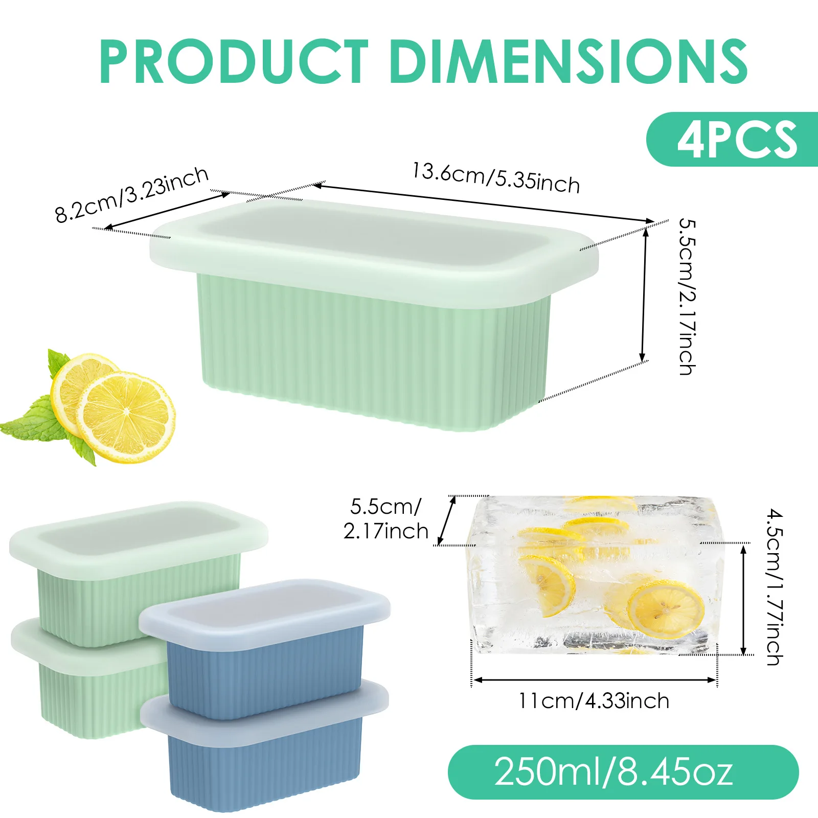 4/3/2Pcs Silicone Freezer Mold 250ml Freezer Container with Lid Ice Cube Molds Soup Broth Sauce Baby Food Silicone Freezer Tray