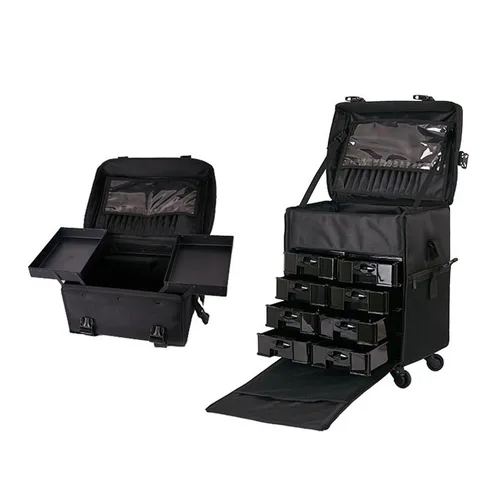 KLQDZMS 여성용 전문 화장품 케이스, 뷰티 네일 도구 상자, 옥스포드 천, 탈착식 메이크업 가방, 바퀴 달린 수하물 2 인 1 