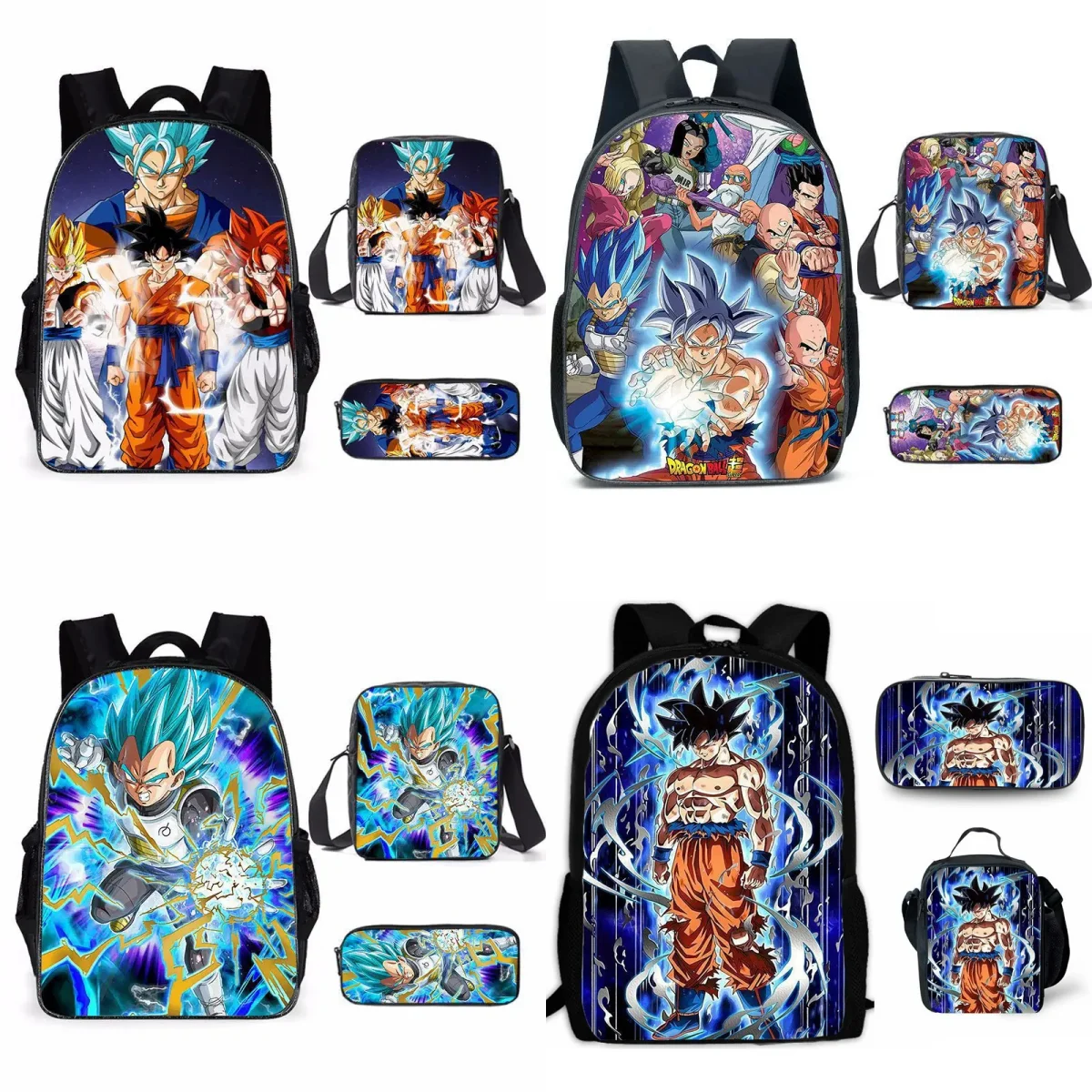 

Hot Sale Dragon Ball Serie Z Anime Figure Backpack Three Piece Set Super Saiyan Goku Student Bag Pen Case Lunch Box Bag Kid Gift