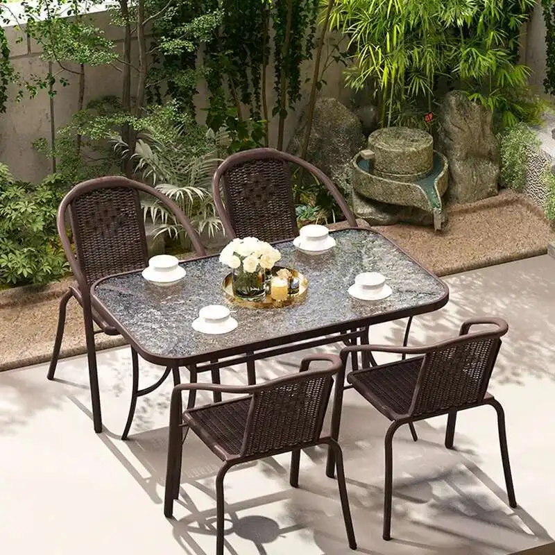

Iron Art Balcony Outdoor Tables Garden Metal Minimalist Modern Outdoor Tables Armchair Waterproof Tuinmeubelsets Home Furniture