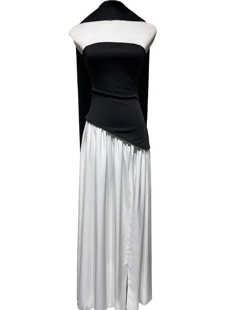 

Sexy Backless Strapless Tube Top Solid Color High Split Long Dress