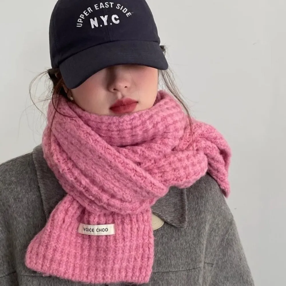 

Korean Fashion Thickened Knitted Wool Scarf Solid Color Cold Protection Knitted Yarn Scarf Labeling Warm Neck Warmer Winter