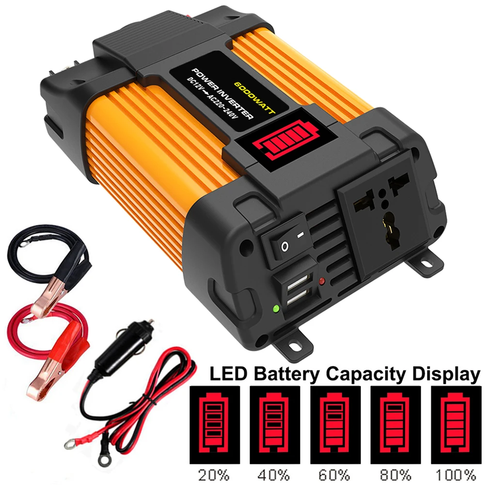 Brand New Power Converter Car Power Inverter 6000W Peaks Power Dual USB Ports LED Bettery Dispaly Modified Sine Wave