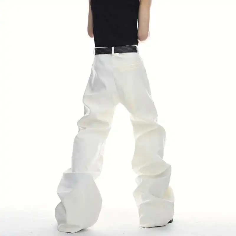 Luzhen sólido streetwear 2025 design primavera moda masculina plissado cor bonito perna larga calças casuais masculino bell-bottoms jy2493