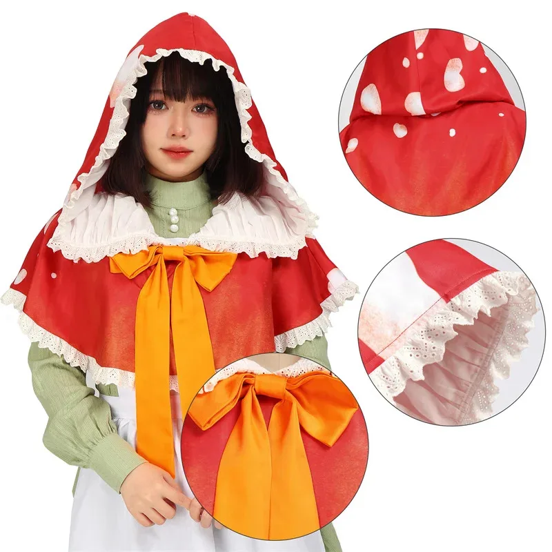 

WENAM Cottagecore Mushroom Fairy Cape Mushroom Cowl with Integrated Bow and Random Spot Vintage Cottagecore Costume