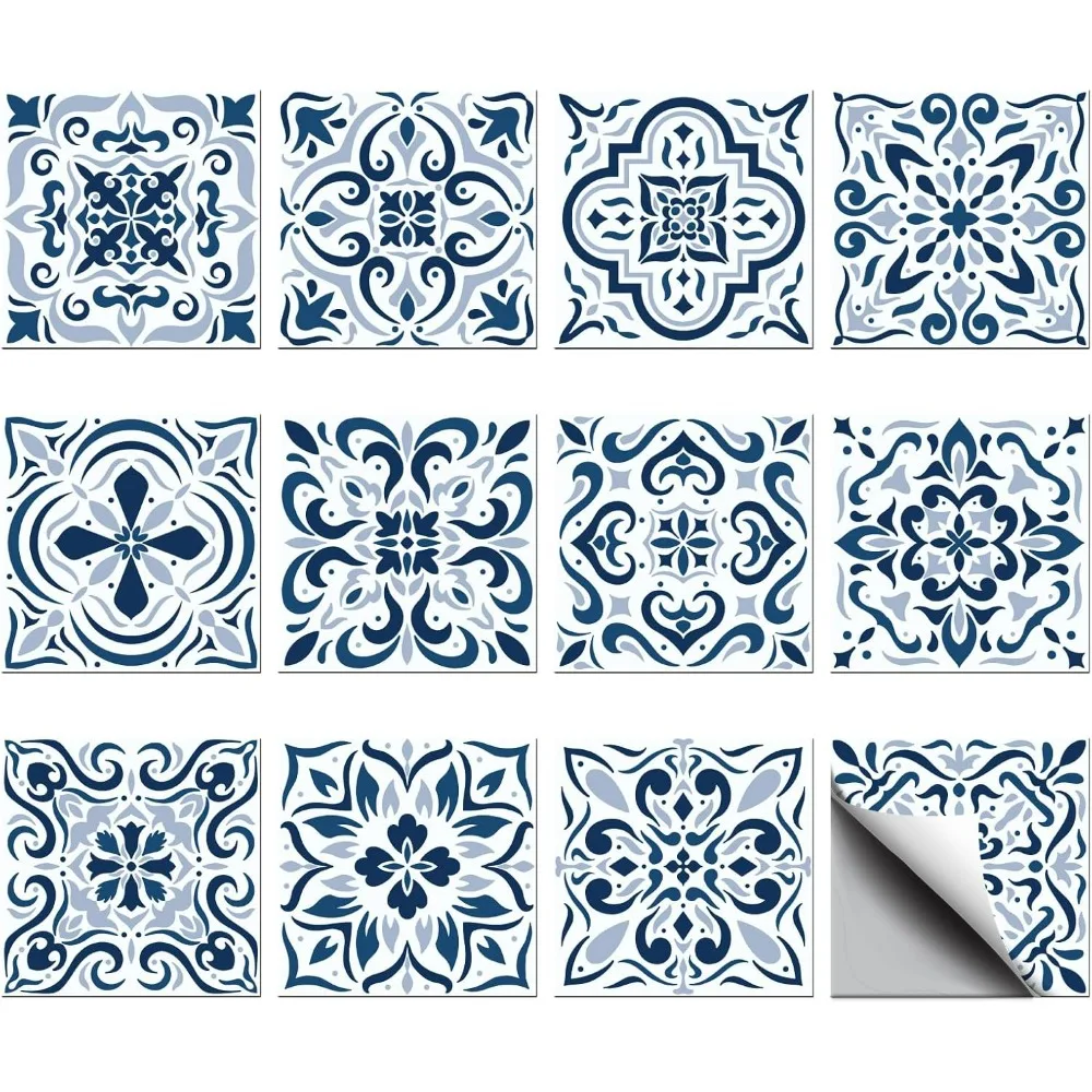 36PCS Bohemian Peel and Stick Tile Stickers 4x4 inch Wall Stickers Waterproof Detachable PVC Wall Tile Stickers for Kitchen