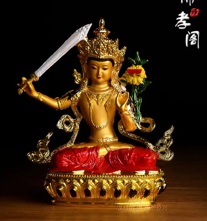 Fournitures TOP BON Bouddhisme #   Statue de bouddha en laiton doré, Protection de bureau à domicile, bouddhisme du Tibet, dorure # 14,5 cm