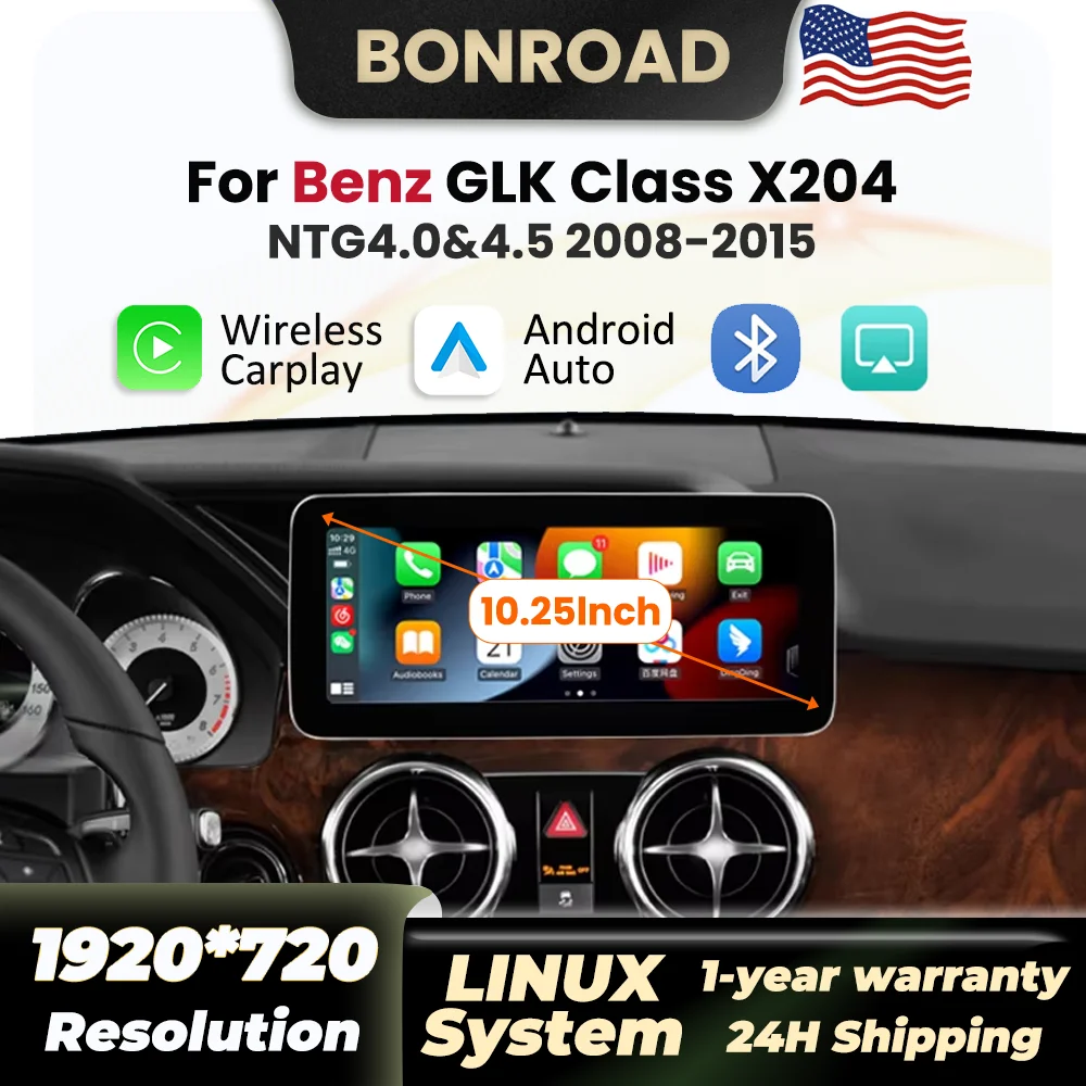 10.25“ Linux Autoradio For Mercedes Benz GLK Class X204 2008-2015 Multimedia Player Wireless Carplay Android Auto BT GPS Stereo