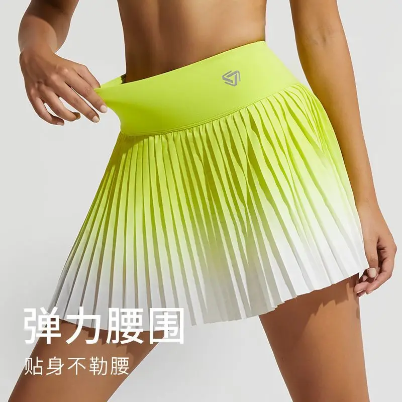 2024 Pleated Tennis Skirt with Pockets Golf Women Clothing Athletic Culottes High Waisted Gradient Skort Workout Running Wear