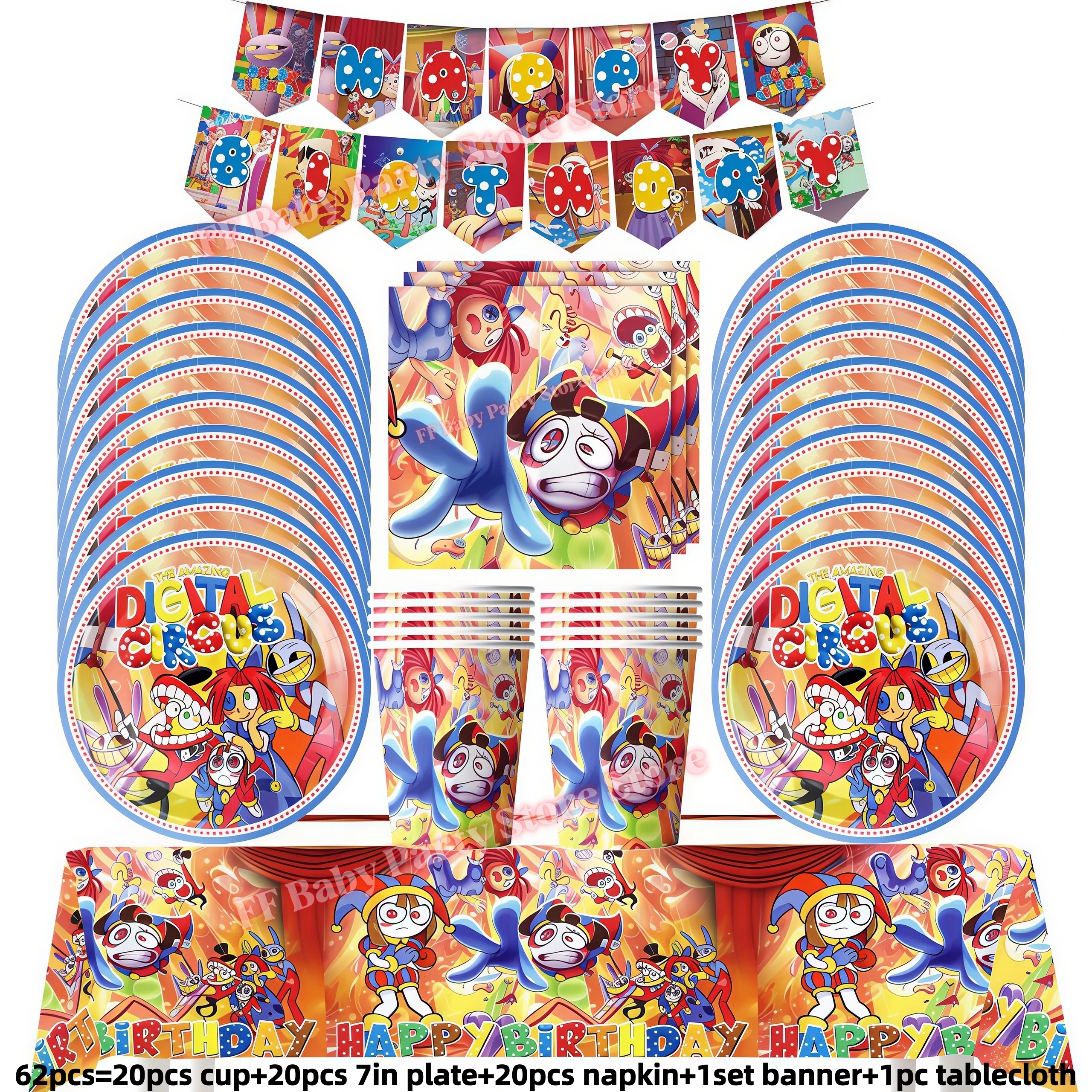 Erstaunliches Tischgeschirr Geburtstagsparty-Dekoration Digitales Zirkus-Ballon-Teller-Becher-Banner-Set Kinder-Geschenk Baby-Shower-Partyzubehör – Detail 27