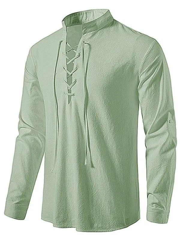 Nova Blusa Casual Masculina 2023 de Algodão e Linho com Manga Longa e Design de Fio Brilhante – Moda Feminina para Usar por Baixo