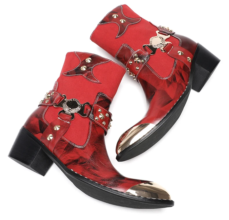 Designer Stil Männer Stiefeletten Gemischte Farbe Echtes Kuh Leder High Heels Mann Chelsea Schuhe Niet hochhackigen Modell Luxus stiefel – Detail 2