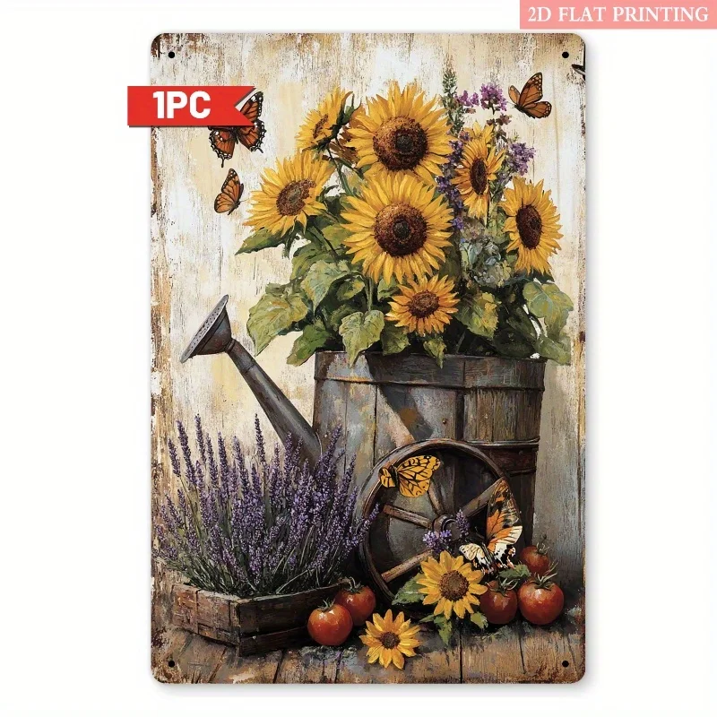 1pc Sunflower Butterfly Metal Wall Sign Rustic Farmhouse Decor for Living Room Kitchen Garden Porch Cafe