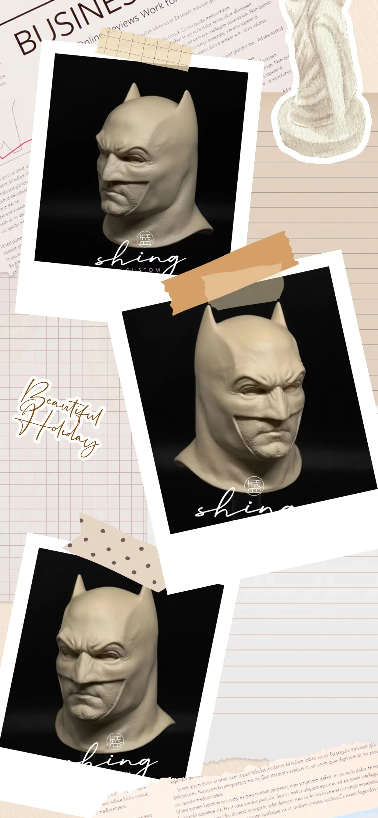【Only Head】1/6 Scale Male Soldier Actor Robert Bat Super Hero Helmet Mask Unpainted Head Sculpt Fit 12''Action Figure Model Toys
