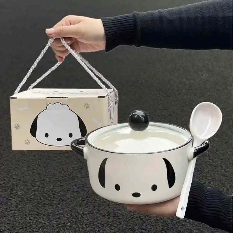 

Sanrio Kawaii Pochacco Ceramic Instant Noodle Bowl Anime Cartoon Student Ins Style Large Capacity Soup Bowls with Lid and Spoon