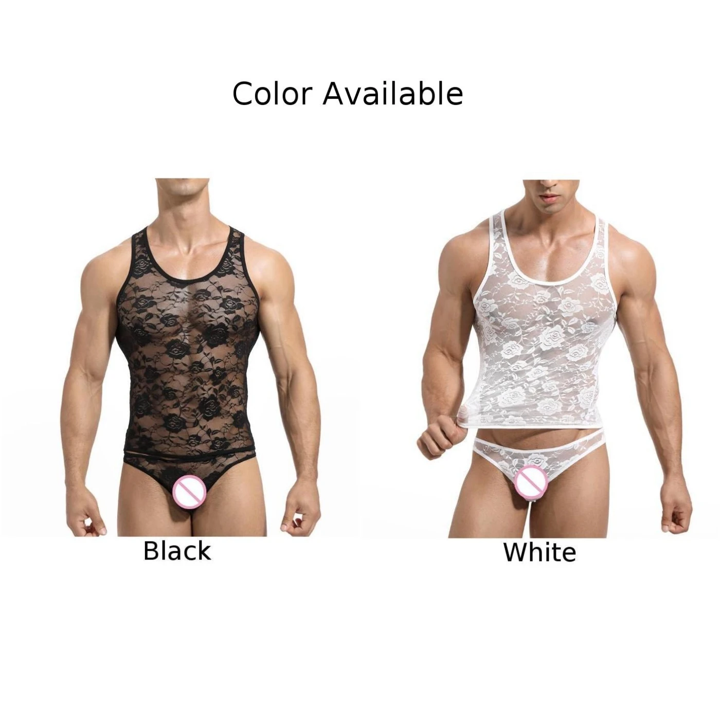 Gay Men Sheer Lace Tank Tops Sleeveless T-shirts Sissy Transparent Floral Vest Undershirts Sexy Male See-Through Singlets