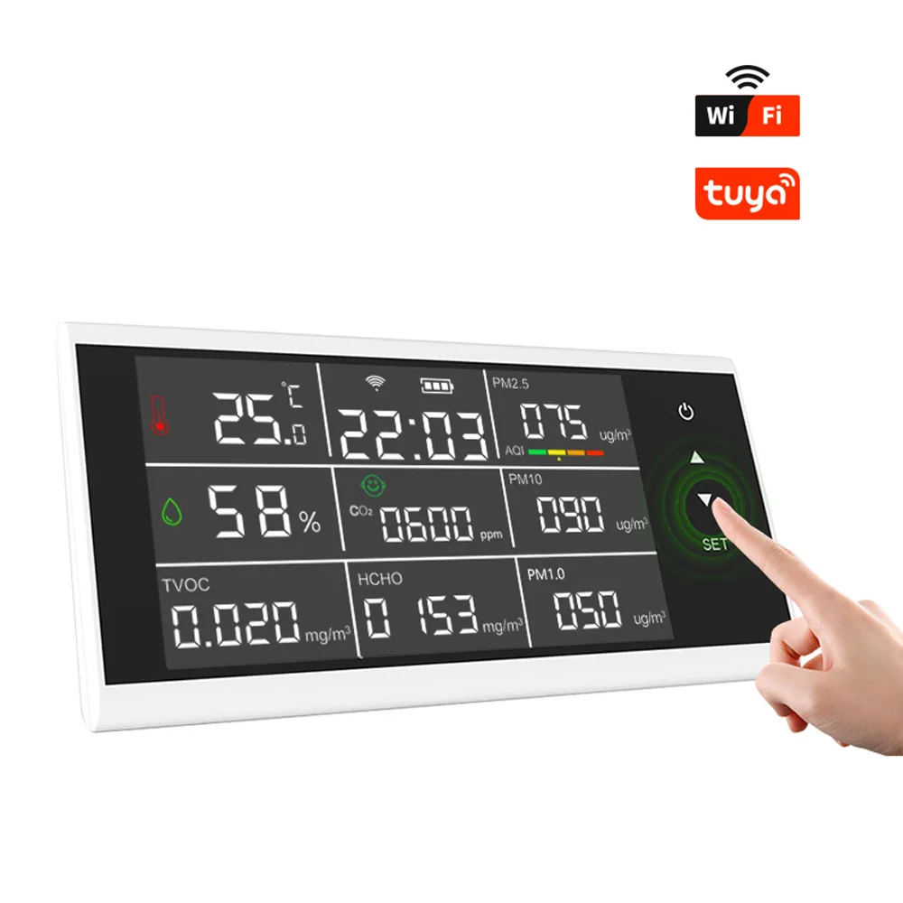 New 10 in 1 Multifunctional air Quality Detector Tuya Wifi Temperature and Humidity/PM2.5/PM10/CO2/AQI/HCHO/TVOC/detection