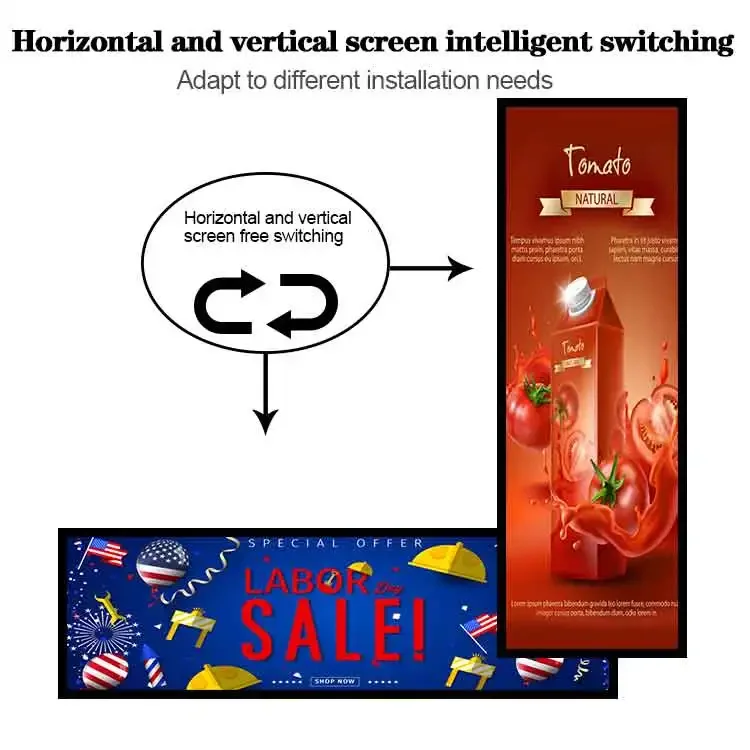 VETO 23.1 بوصة Andriods الرف الإعلان شاشة لافتات رقمية واسعة جدا شريط Lcd لمتجر البيع بالتجزئة