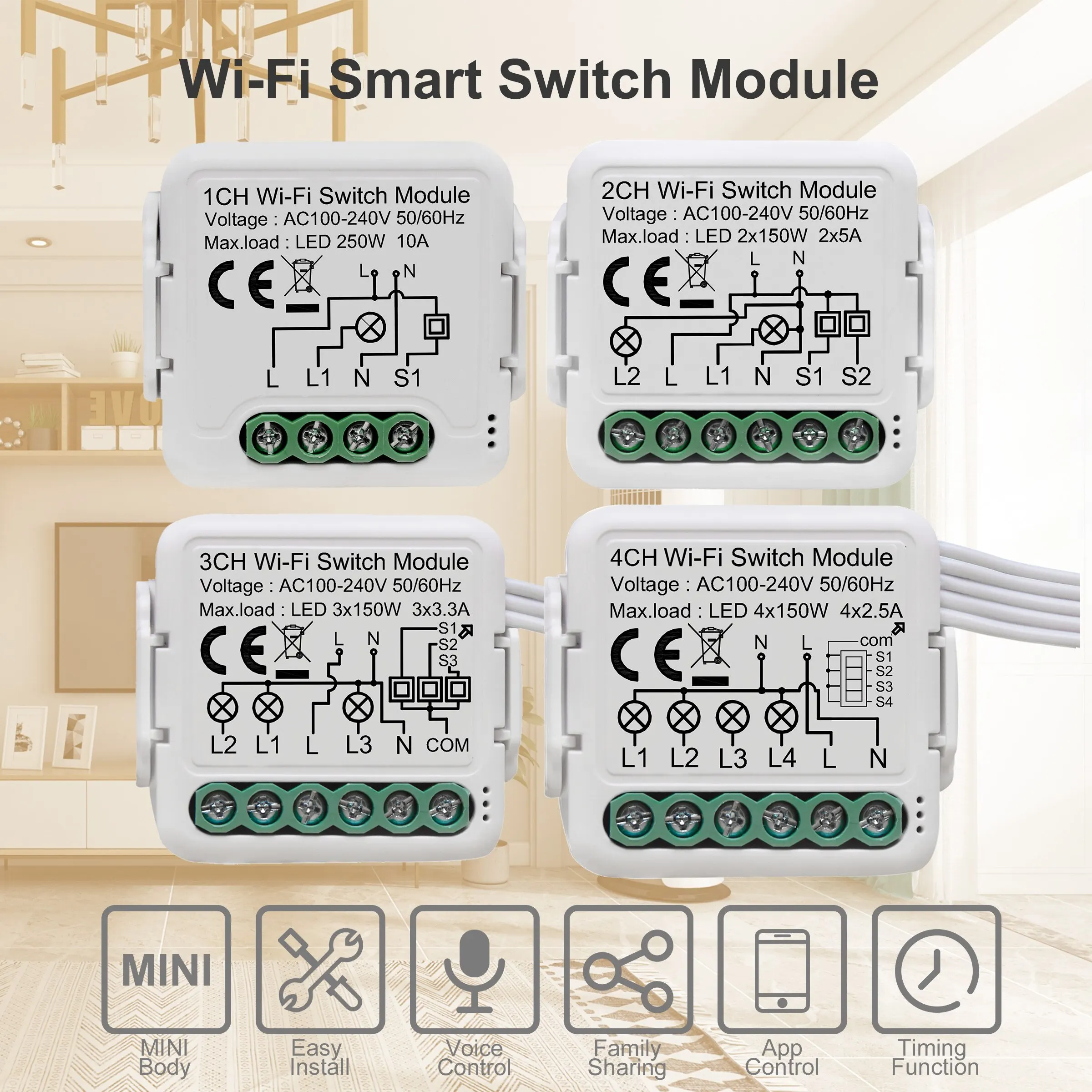 GIRIER Tuya Wifi Smart Light Switch Module supporta il controllo a 2 vie App telecomando interruttore fai da te 100-240V lavoro Alexa Google Home