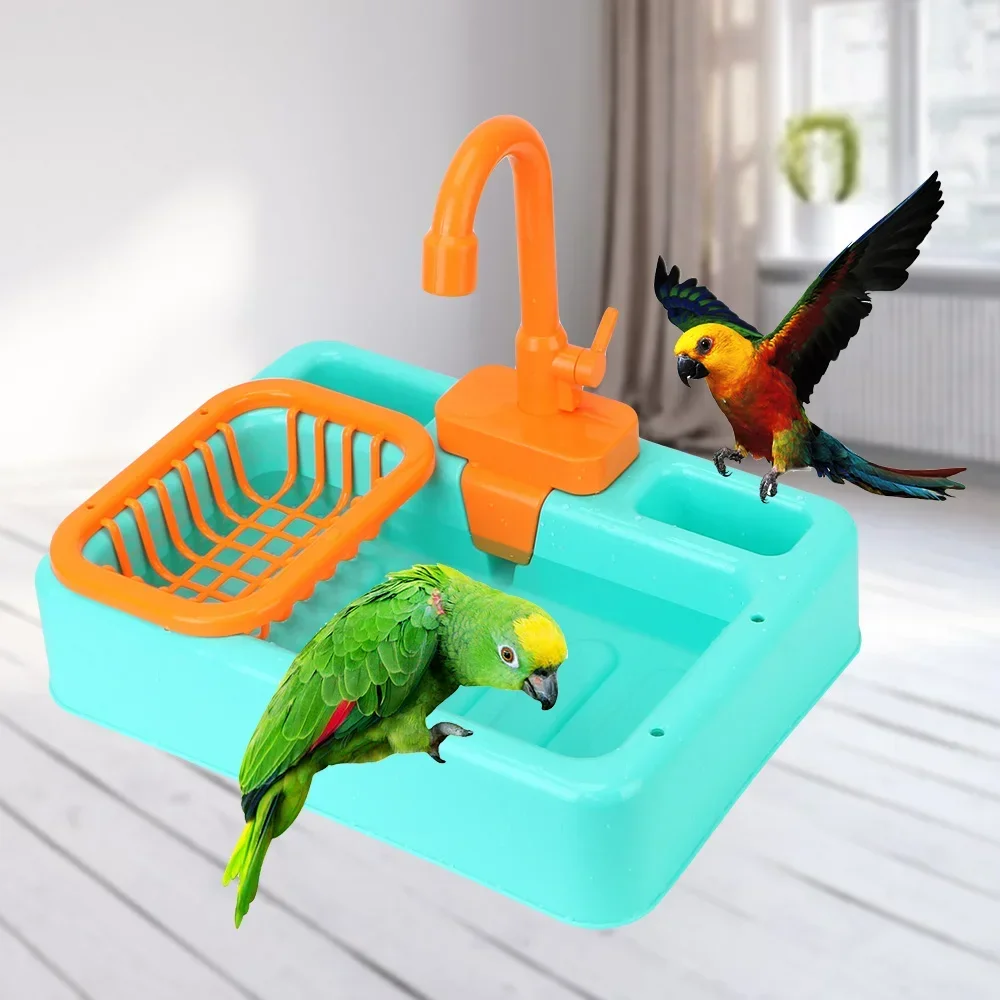 

With Bath Pools Feeder Bird Pool Parrot Playset Automatic Shower Parrots Faucet Kitchen Swimming Pet Bathtub Paddling Toys