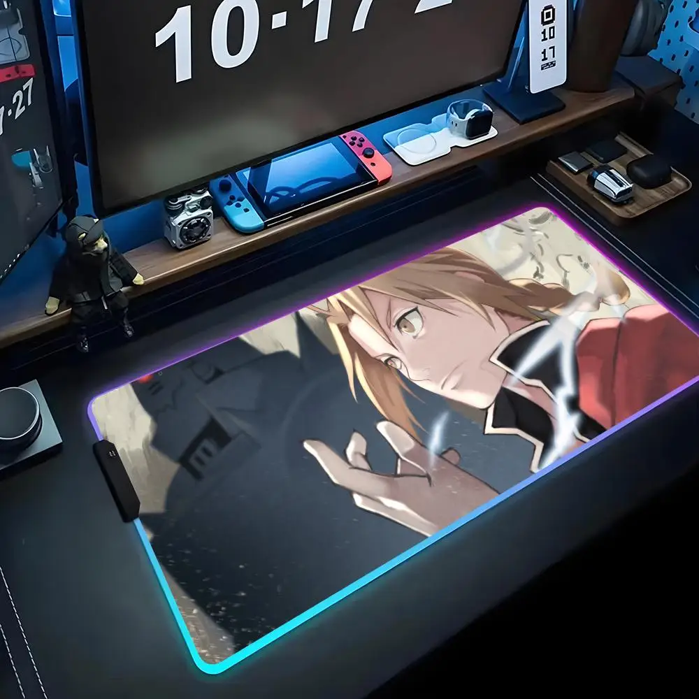 

Коврик для мыши Fullmetal Alchemist RGB Gaming Mousepad Большой светодиодный коврик для ПК Настольный коврик Светящийся коврик для мыши Большие коврики для клавиатуры Настольный коврик с