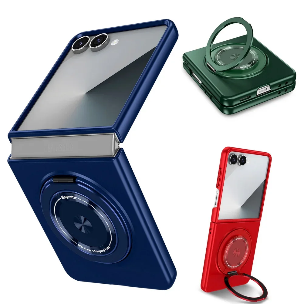 

Strong Magnetic Metal Rotatable Bracket Holder Skin Feel Phone Case for Samsung Galaxy Z Flip 7 6 5 4 3 Shockproof Protect Cover