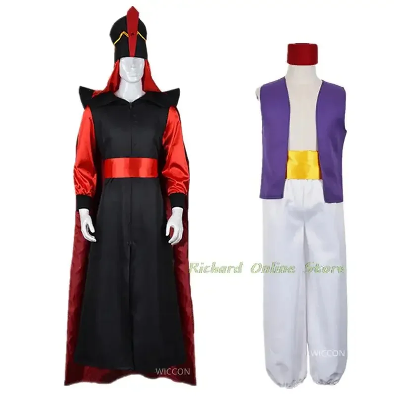 

2025 New The Arabian Nights Aladdin Jafar Cosplay Costume Aldult Man Woman Halloween Wizard Clothes Suit AA