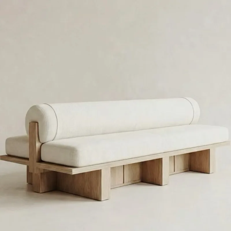 Wabi Sansan Solid Wood Double-Sided Sofa, Card Seat Designer Hotel Clubhouse Restaurant Cafe Reception Hall Nakajima