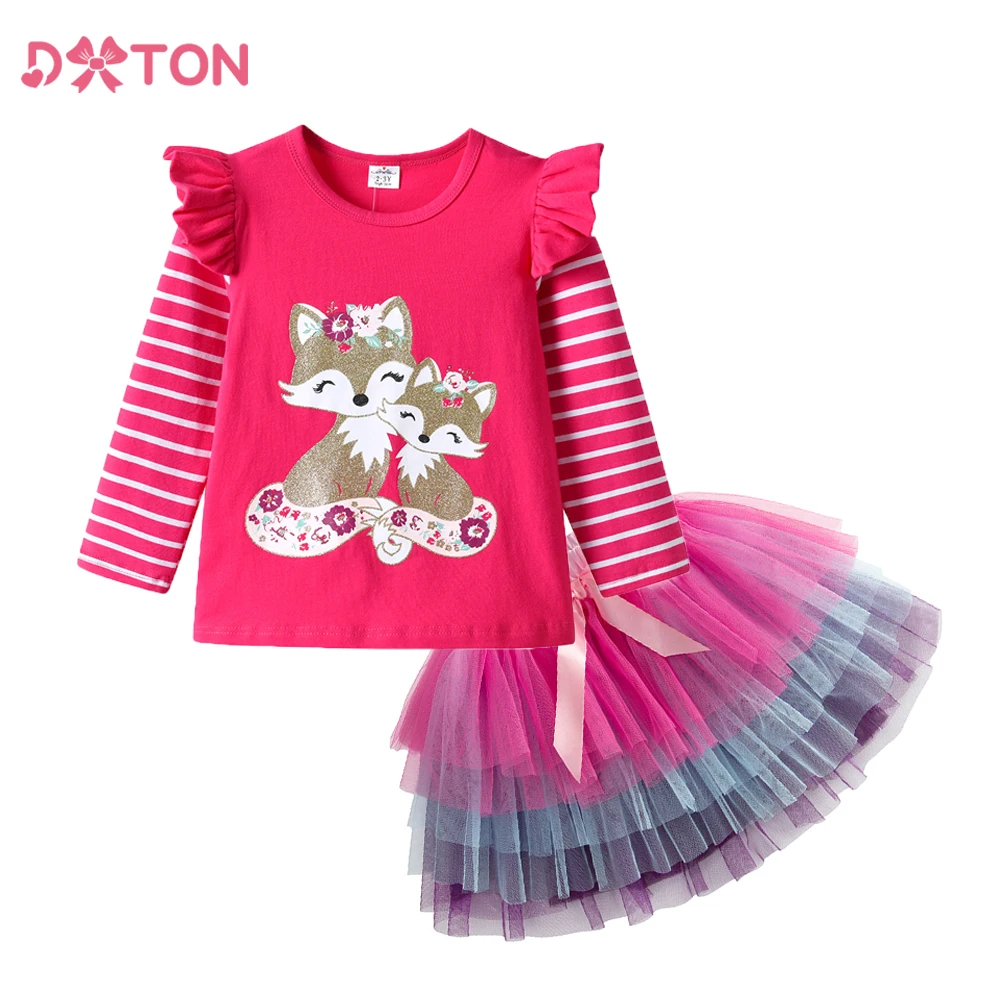 DXTON Children Sets Spring Autumn Girls Clothes Cotton Girls Tops+Skirts 2 Pcs Suits T-shirts &Pants Cartoon Kids Clothing Sets