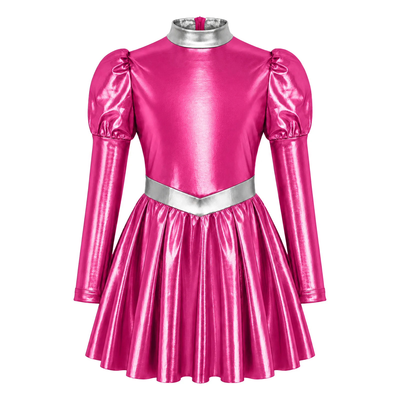 Kids Girls Alien Costume Galaxy Metallic Fancy Dress for Halloween Outer Space Theme Party Futuristic Performance Disco Outfit